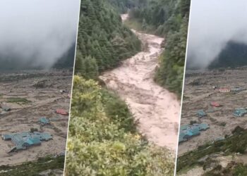 थामे खोलामा बाढीको कारणले गाउँ डुबानमा